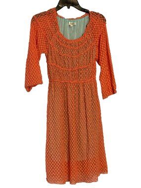 Umgee Boho Lace Fit and Flare Dress Coral Orange with Teal Lining Size Large